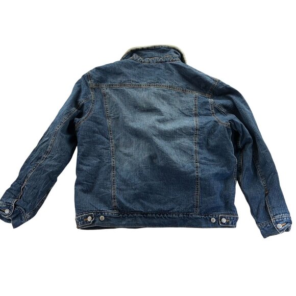 Gap Mens Jean Jacket Size XL Blue Denim Sherpa Lined Collared Button Up Cozy - Picture 2 of 14